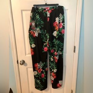 Vince Camuto Women's Floral Print Wide Leg Pants Trousers Black Size 14